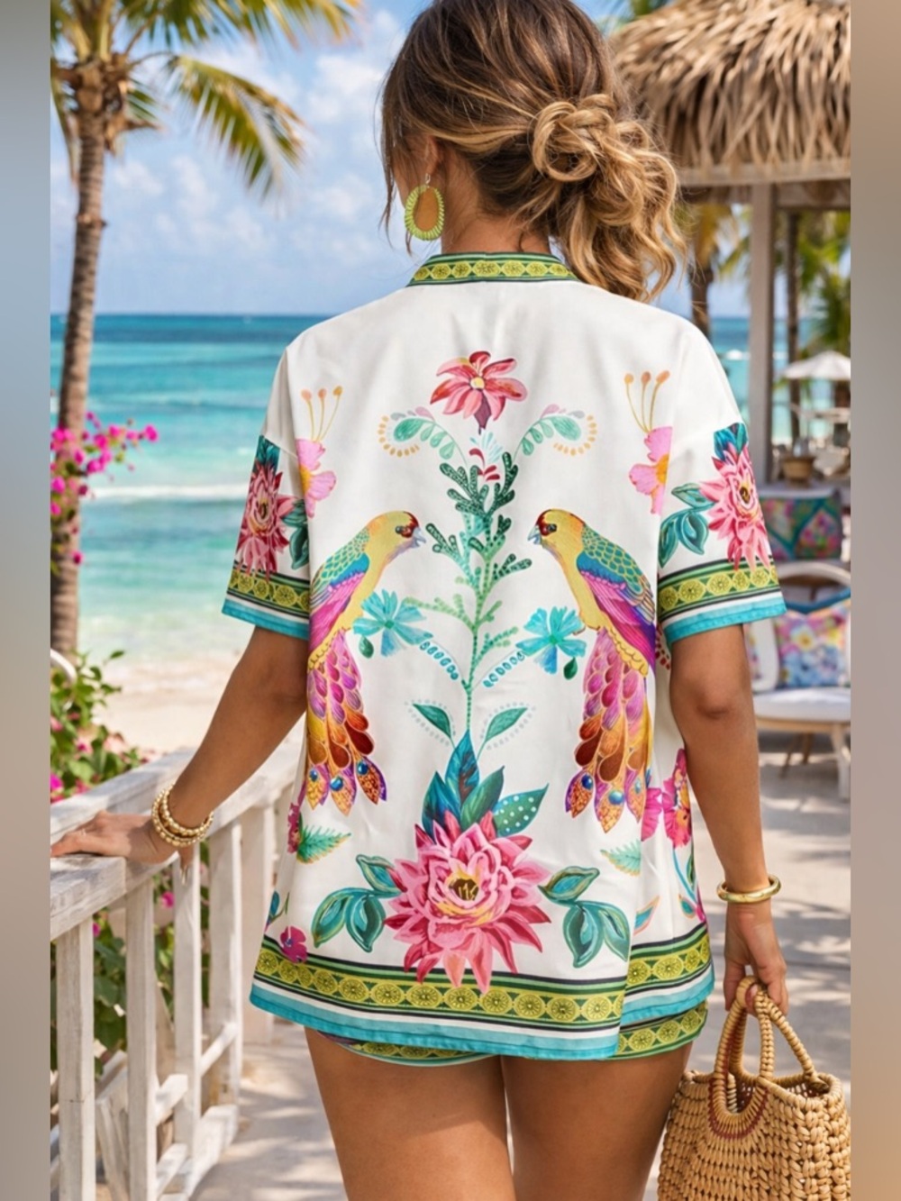 PRICE DROP ✨ Tropical Bird Floral Kimono & Shorts Set | Resort Vacation